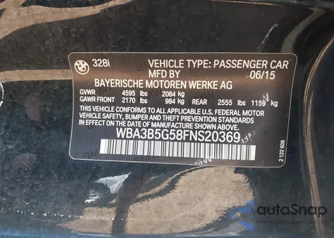 2015 BMW 328I xDrive z USA, uszkodzony, nr VIN WBA3B5G58FNS20369